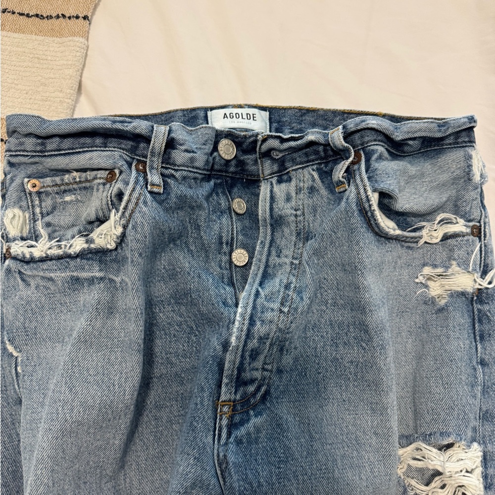Agolde Light Blue Distressed Straight Leg Jeans - Picture 5 of 8